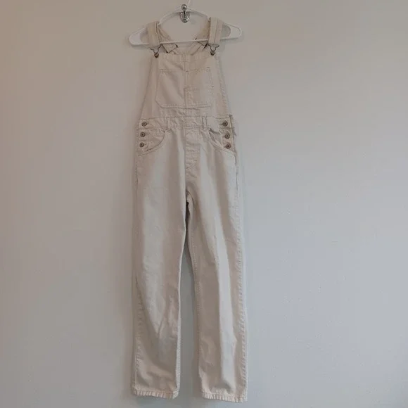 We the free Winter White Cream Ivory Denim Overalls Womens XS 28" Inseam - Picture 1 of 10